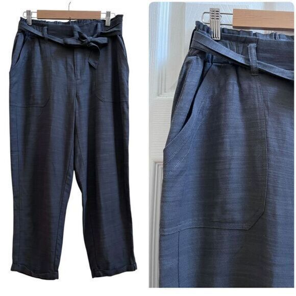 Democracy Gray High Rise Tie Waist Ankle Cuffed 24.5 Inch Inseam Pant Size 8 - Picture 1 of 12